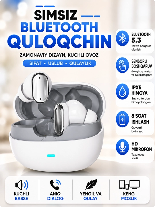 Беспроводные TWS наушники Bluetooth 5.3, IPX5, 4 цвета - 