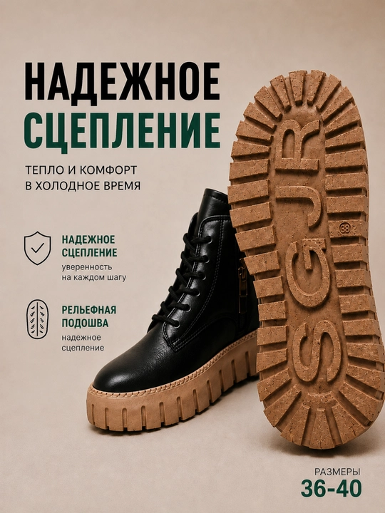 Ayollar qishki botinka-yarim etiklari, eko teri, eko mo‘yna, bog‘ich, taglik 5 sm, 36–40