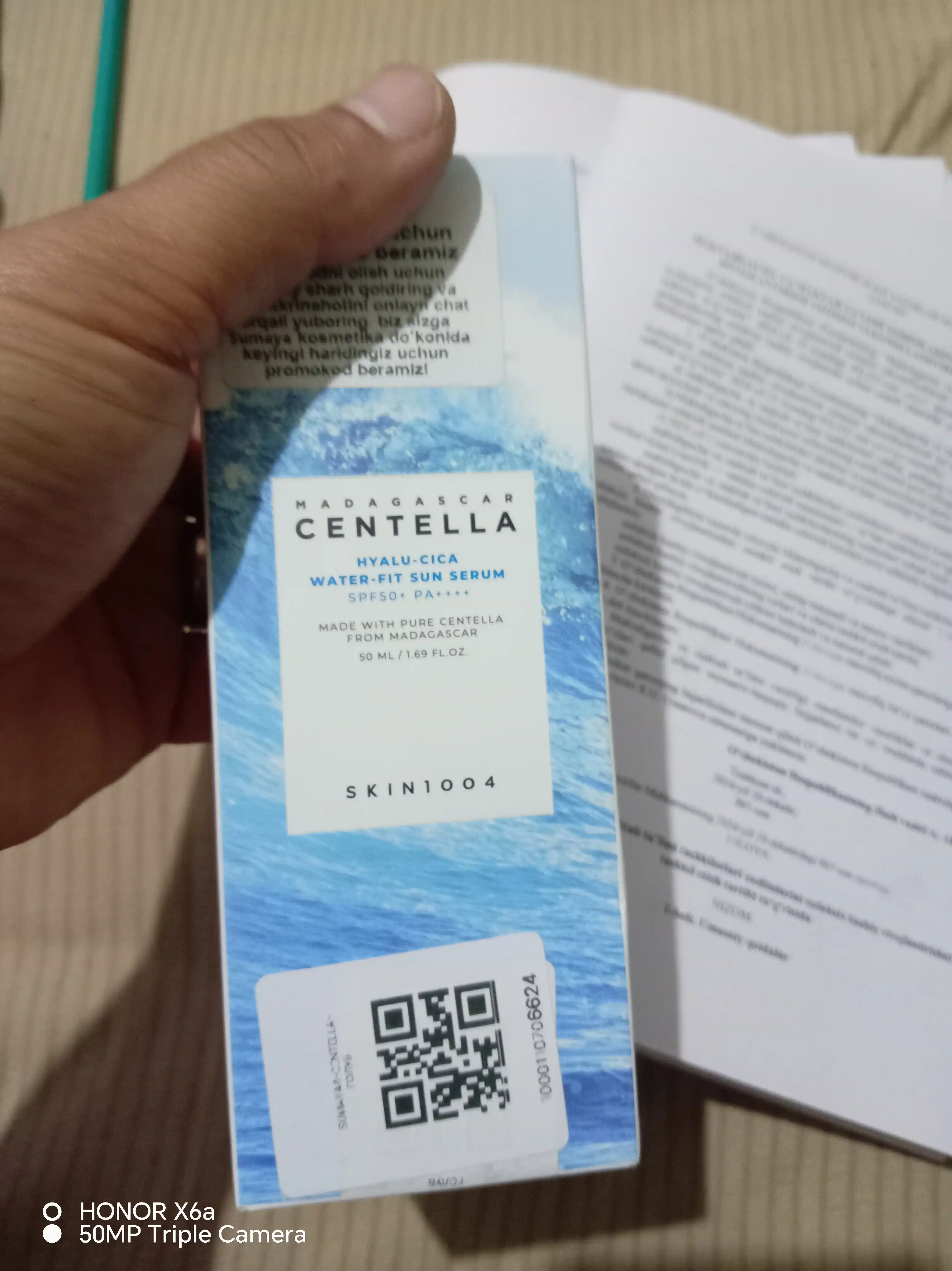 Quyoshdan krem SKIN1004 Madagascar Centella Hyalu-Cica Water-Fit SPF50/PA++++, 50 ml