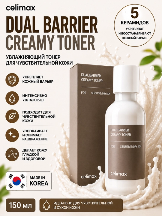 Кремовый тонер с 5 видами керамидов для восстановления кожного барьера, Dual Barrier Creamy Toner