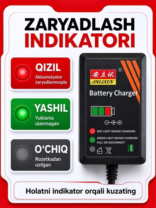 6–24V, 2A akkumulyator batareyalari va elektr asboblari uchun zaryadlash qurilmasi