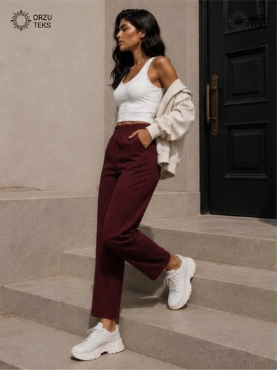 Ayollar keng jogger shimi, paxtasidan tikilgan sport shimi, ORZU-TEXS