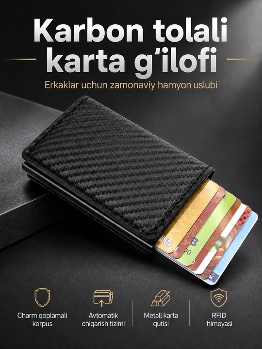 Металлический кардхолдер с RFID-защитой, автоматический кошелек для банковских карт - 