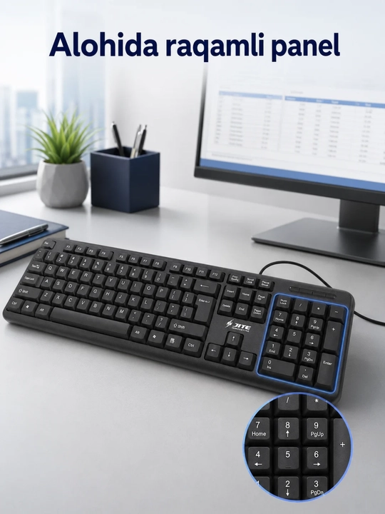 JITE simli USB to‘plami: to‘liq o‘lchamli klaviatura va optik sichqoncha