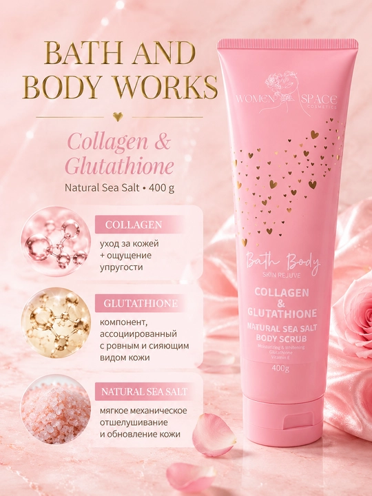 Скраб для тела WOMEN SPACE Bath Body Collagen & Glutathione с морской солью, 400 г