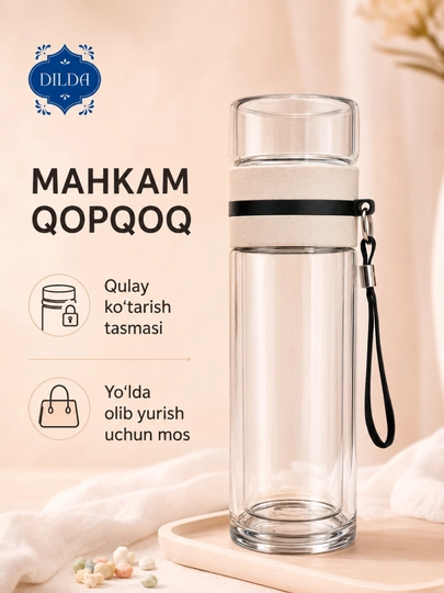 Бутылка для напитков - стеклянный термос для чая, кофе и напитков, 200–350 мл, кружка