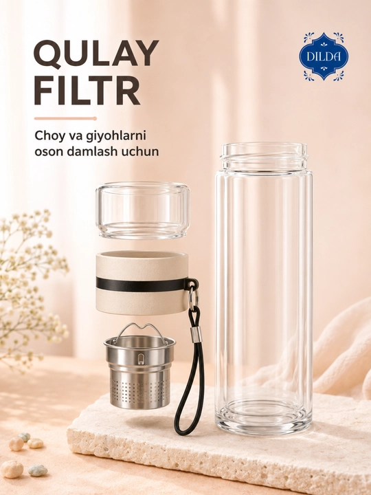 Бутылка для напитков - стеклянный термос для чая, кофе и напитков, 200–350 мл, кружка