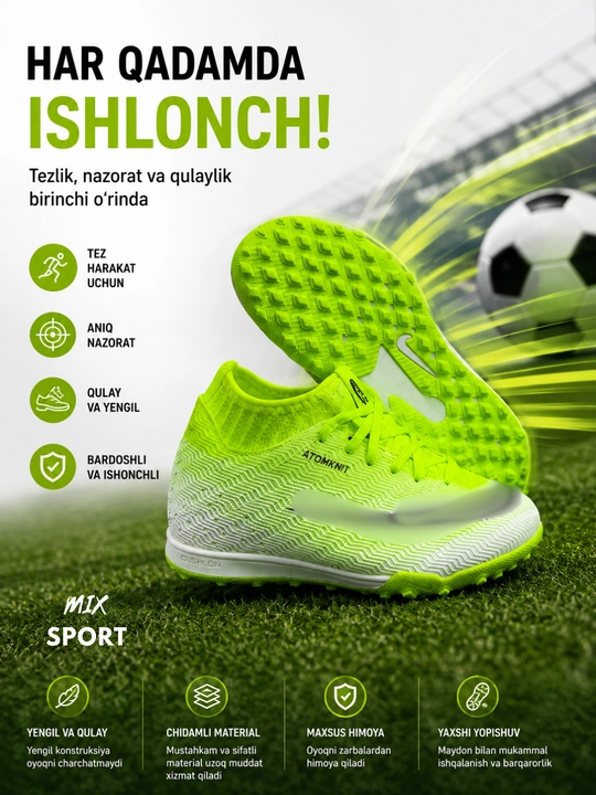 Yengil  futbol oyoq kiyimi, chidamli materiali, yaxshi himoyasi va to‘p nazorati uchun mos - 