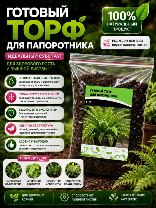 Авторский торф для папоротника, готовый грунт, идеальный состав - 