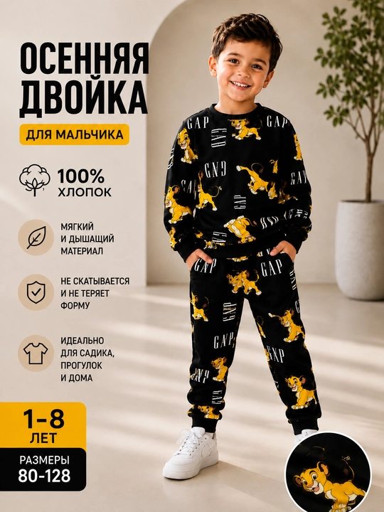 Осенняя двойка для мальчика 100% хлопок—кофта и брюки, детский костюм, повседневная одежда