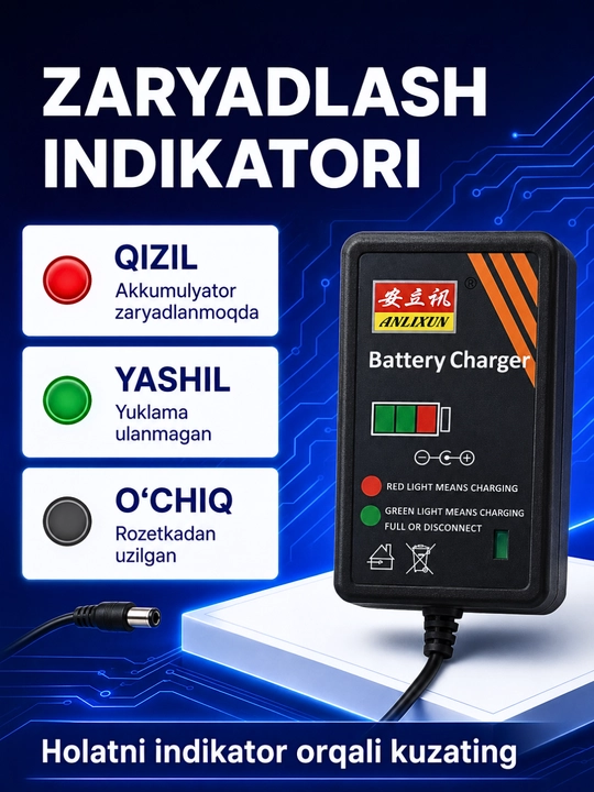 6–24V, 2A akkumulyator batareyalari va elektr asboblari uchun zaryadlash qurilmasi