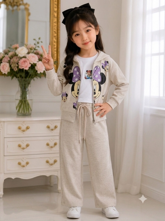 Qizlar uchun 3lik kostyumka Minnie printli bej sportivka - 