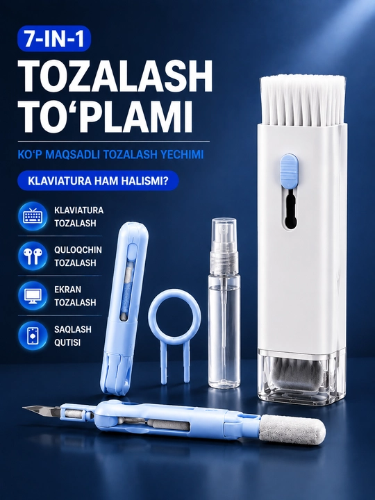7-in-1 gadjet tozalash to‘plami, telefon, quloqchin va klaviatura uchun cho‘tkalar - 