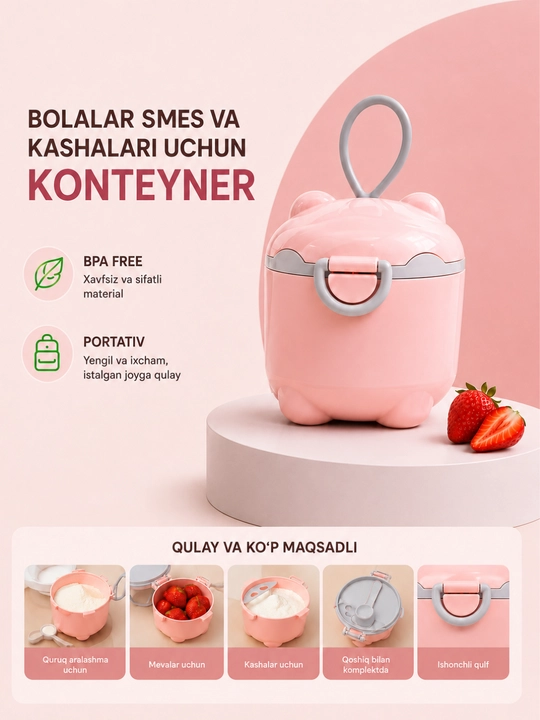 Контейнер для детского питания, BPA Free, с ложкой, для фруктов и сухих смесей - 