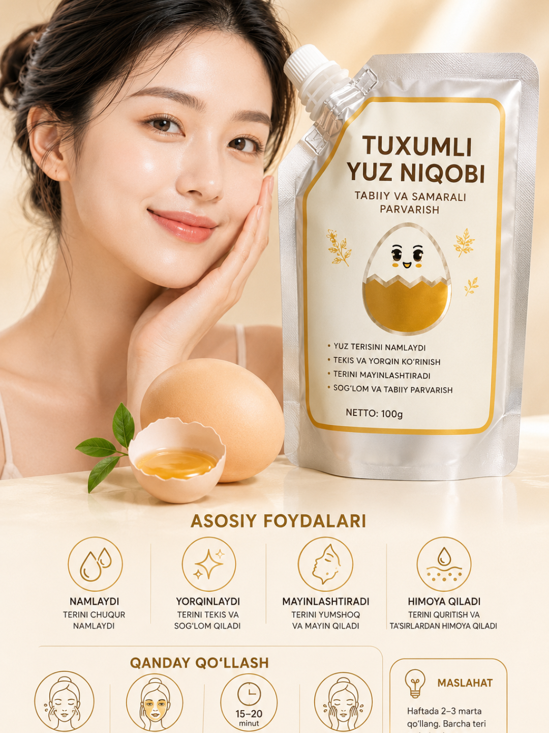 Yuz uchun tuxumli niqob, niqob, yuz yuvish vositasi