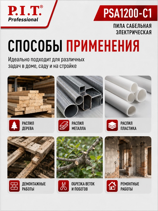 Пила сабельная сетевая P.I.T. PSA1200-C1
