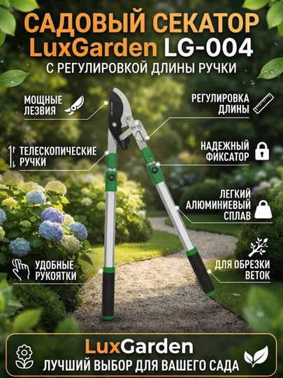 Садовый секатор LuxGarden LG-004 с регулировкой длины ручки - 