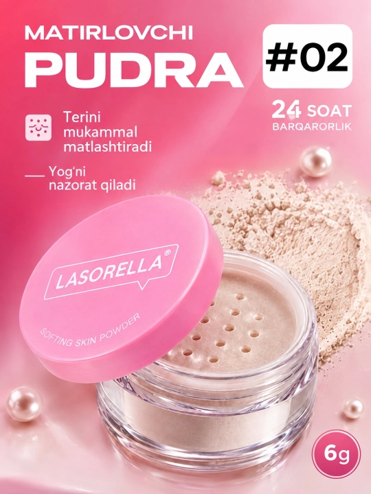 Пудра для лица Lasorella с корейским эффектом, прозрачная, матирующая, рассыпчатая, 6 г