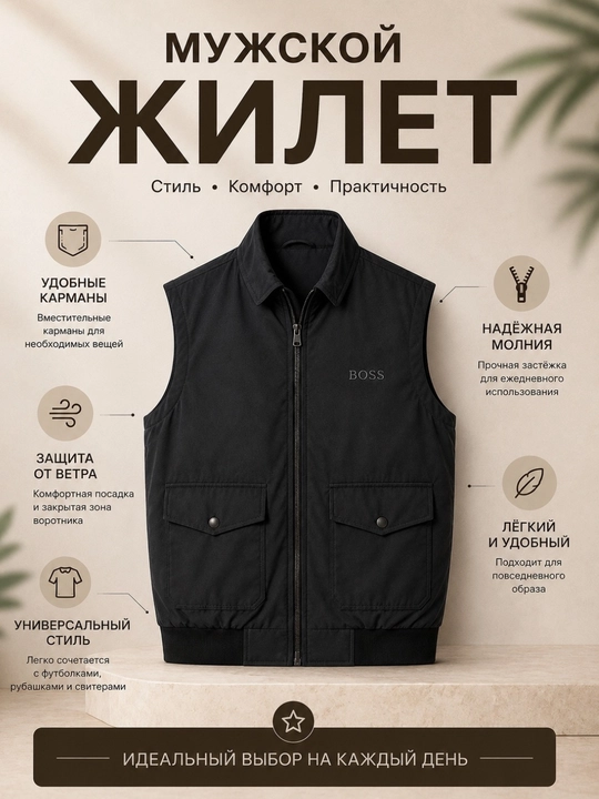 Мужской жилет на молнии классический - 