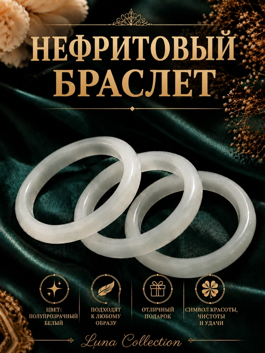 Нефритовый браслет-кольцо 58 мм — для тонких запястий, женский браслет