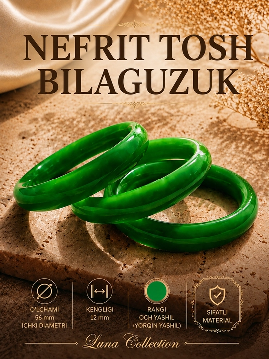 Nefrittosh bilak uzuk 58 mm — nozik bilaklar uchun, ayollar bilaguzugi - 