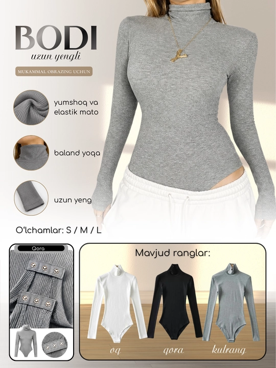 Ayollar bodisi baland yoqali, yopishib turadigan vodo-lazka bodi, milksilk matosidan - 