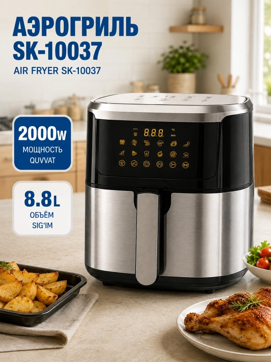 Sokany SK-10037 8,8 litrli, 2000 Vt quvvatli, aerogrillli, havoli frityurnitsa
