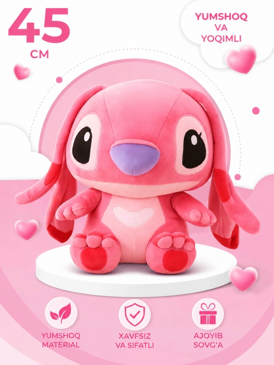 Мягкая игрушка Стич розового цвета 45 см