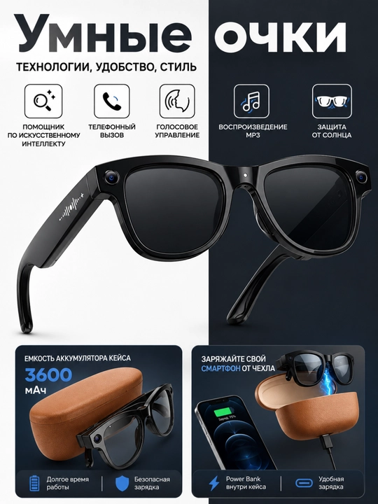 AI Vision Smart Glasses камера Anti-Shake + двойной микрофон - 