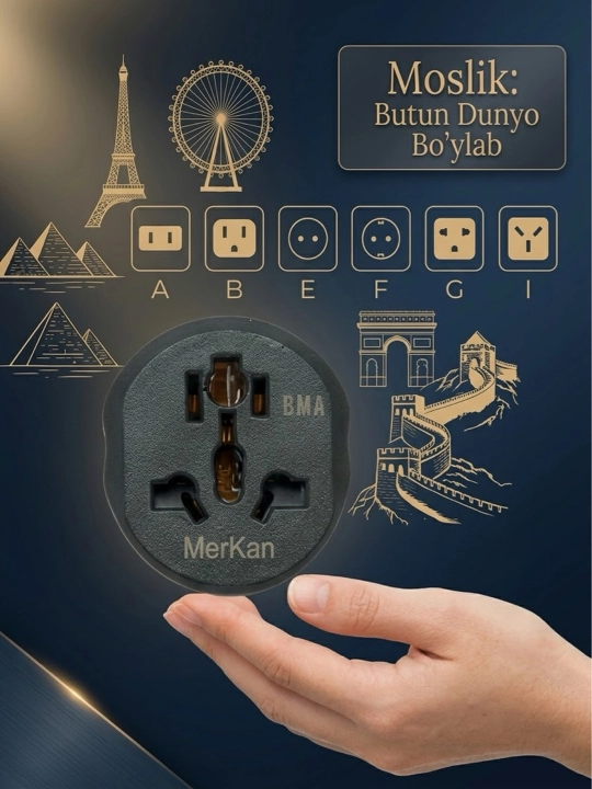 Universal adapter Merkan KT168, evro va o'zb rozetka uchun, terminator, 16 A