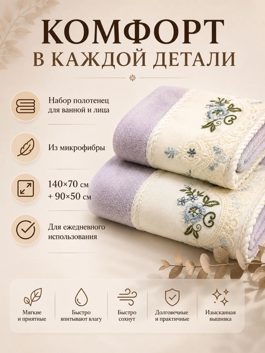 Banni va yuz kamplektlar yumshioq va qulay suvni shimishi zur