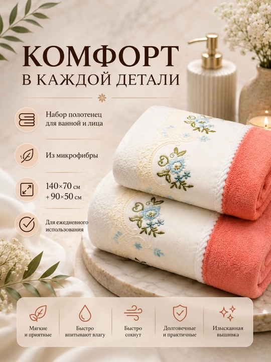 Banni va yuz kamplektlar yumshioq va qulay suvni shimishi zur