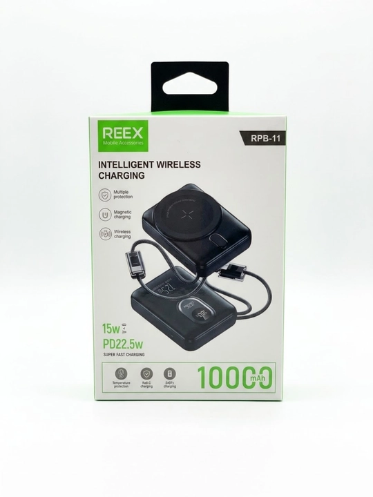 REEX RPB-11 MagSafe PD22.5W 15W 10000 mA/soat magnitli quvvat banki Qora