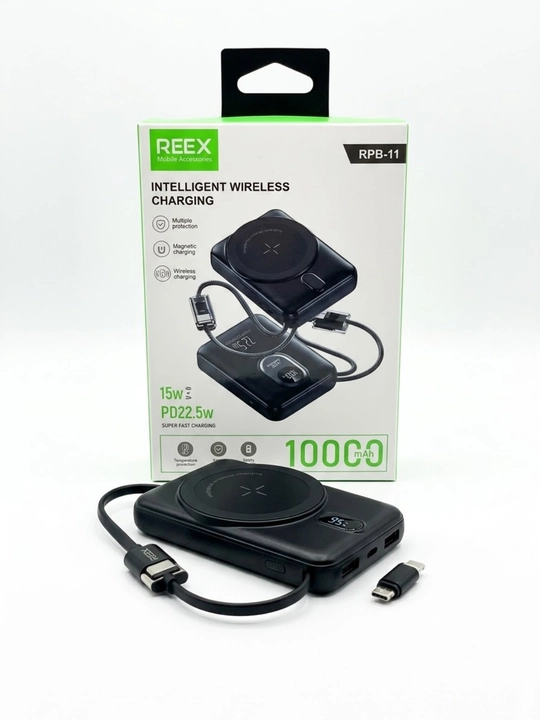 REEX RPB-11 MagSafe PD22.5W 15W 10000 mA/soat magnitli quvvat banki Qora