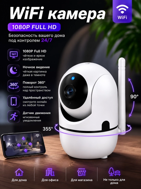 Камера видеонаблюдения, умная Wi-Fi камера, камера 360 Full HD