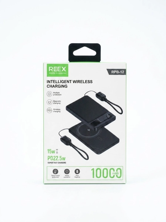 REEX RPB-12 Magnitli Simsiz Poverbank MagSafe PD22.5W 15W 10000mAh Qora