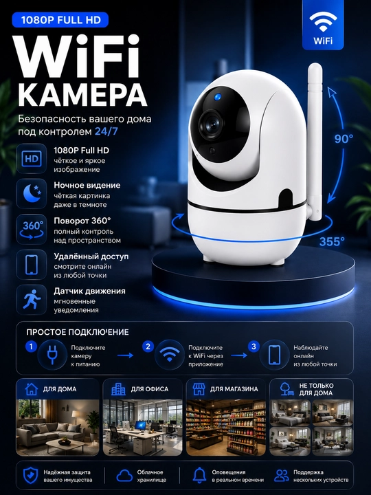 Камера видеонаблюдения, умная Wi-Fi камера, камера 360 Full HD