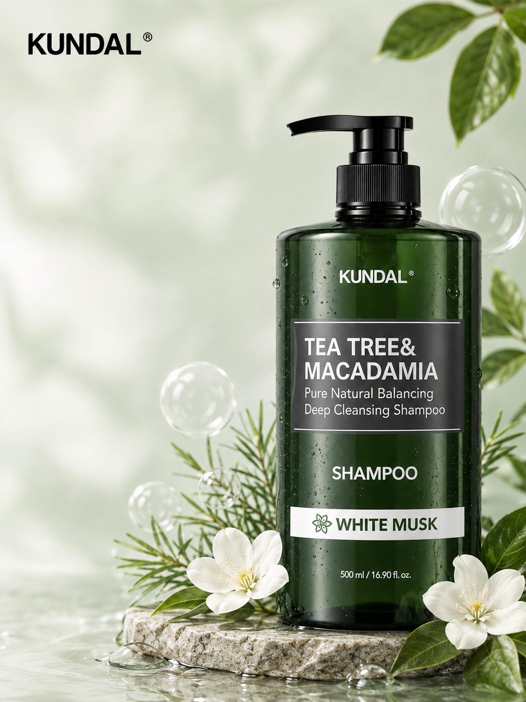 KUNDAL Yog‘li bosh terisi uchun Tea Tree & Macadamia Deep Cleansing Shampoo, 500 ml - 