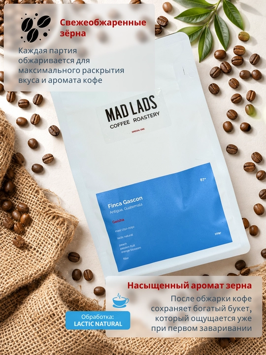 Qahva, 100% arabika Gvatemala (Geisha) donali qahva, yangi, MADLADS Coffee Roastery