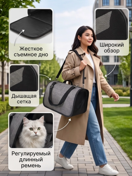 Сумка переноска для кошек и собак мелких пород складная