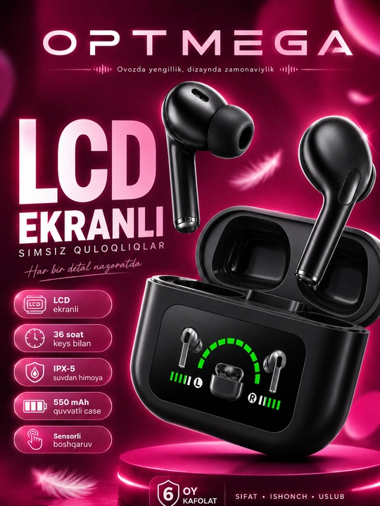 Simsiz Bluetooth quloqchinlar, TWS sensorli naushnik, iPhone va Android uchun mos, Pro - 