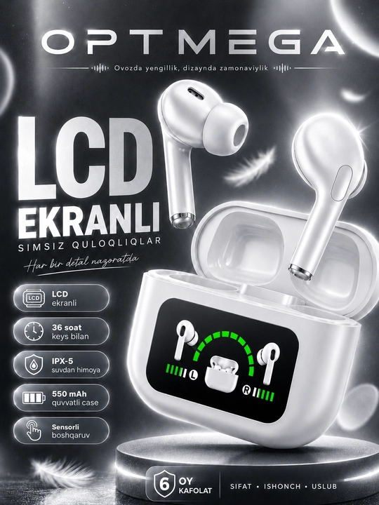 Simsiz Bluetooth quloqchinlar, TWS sensorli naushnik, iPhone va Android uchun mos, Pro - 