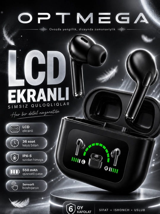 Simsiz Bluetooth quloqchinlar, TWS sensorli naushnik, iPhone va Android uchun mos, Pro - 