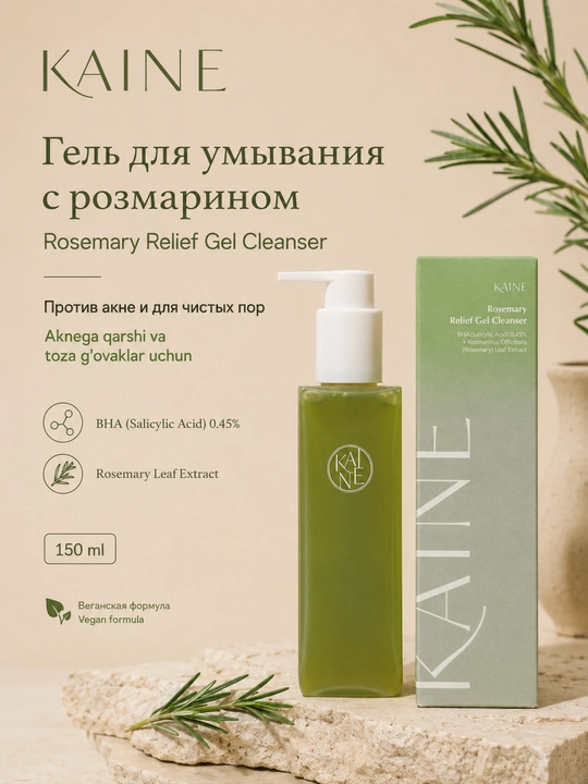 Rozmari bilan akne qarshi vegan yuvish gel, Kaine Rosemary Relief Cleanser - 