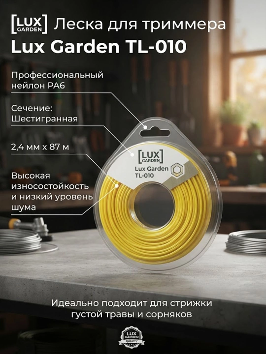 Trimmer liniyasi Lux Garden TL-010, 2.4 mm x 87 m, olti burchakli - 