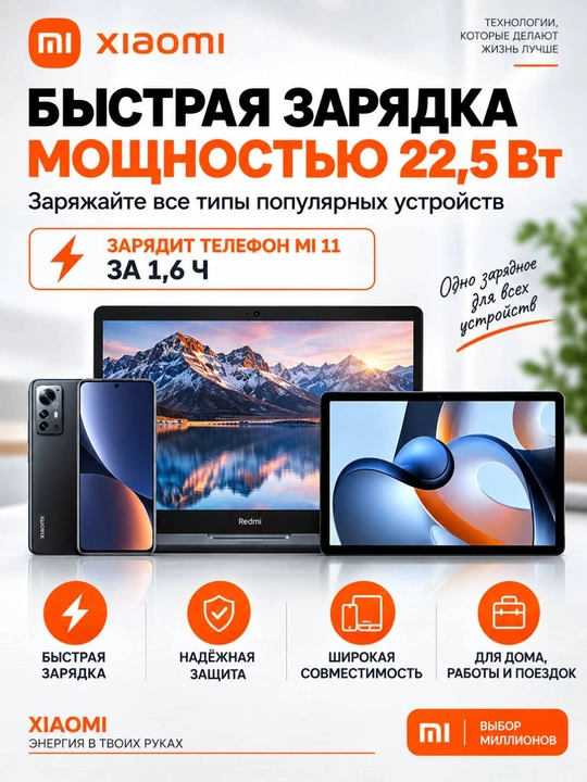 Xiaomi Power Bank 20000mAh 33W со встроенным кабелем, быстрая зарядка