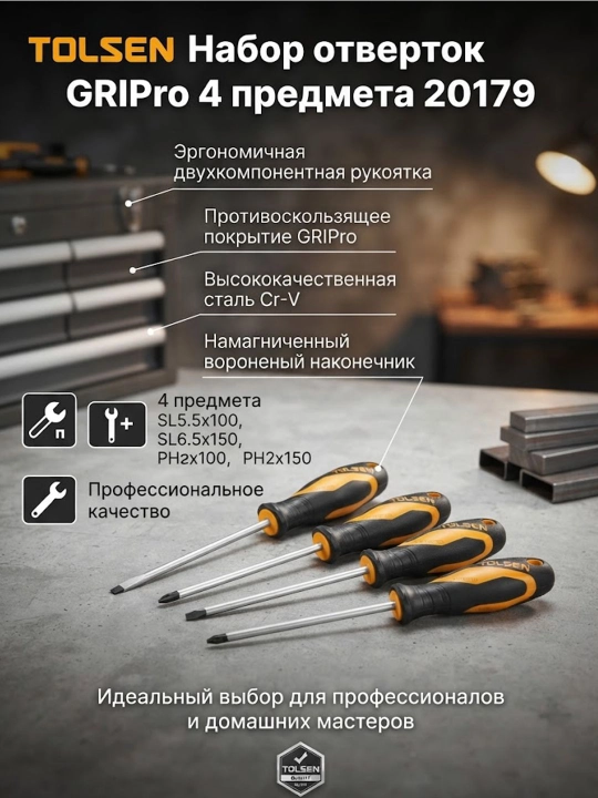 Набор отверток TOLSEN GRIPro 4 предмета 20179 - 