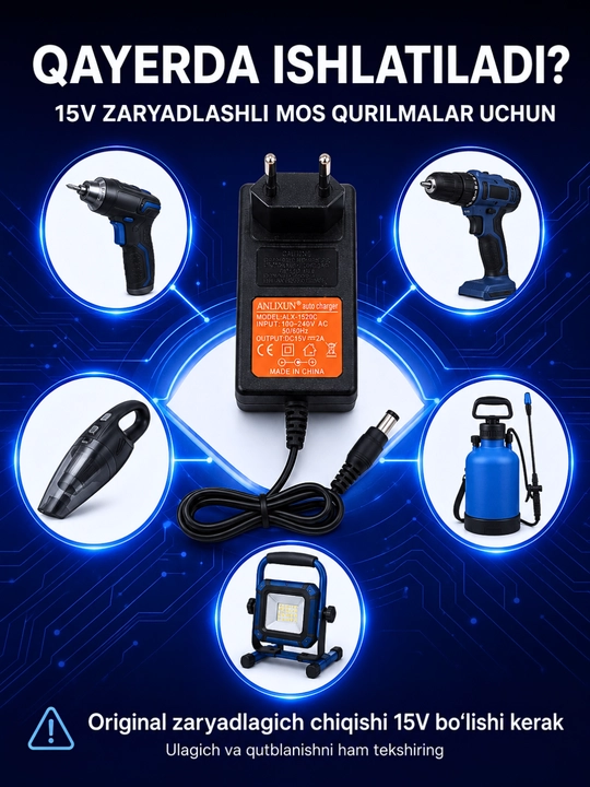 6–24V, 2A akkumulyator batareyalari va elektr asboblari uchun zaryadlash qurilmasi