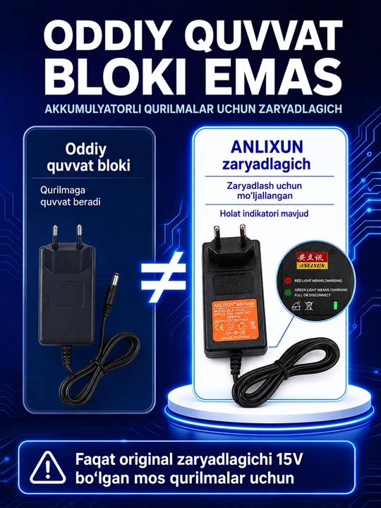 6–24V, 2A akkumulyator batareyalari va elektr asboblari uchun zaryadlash qurilmasi