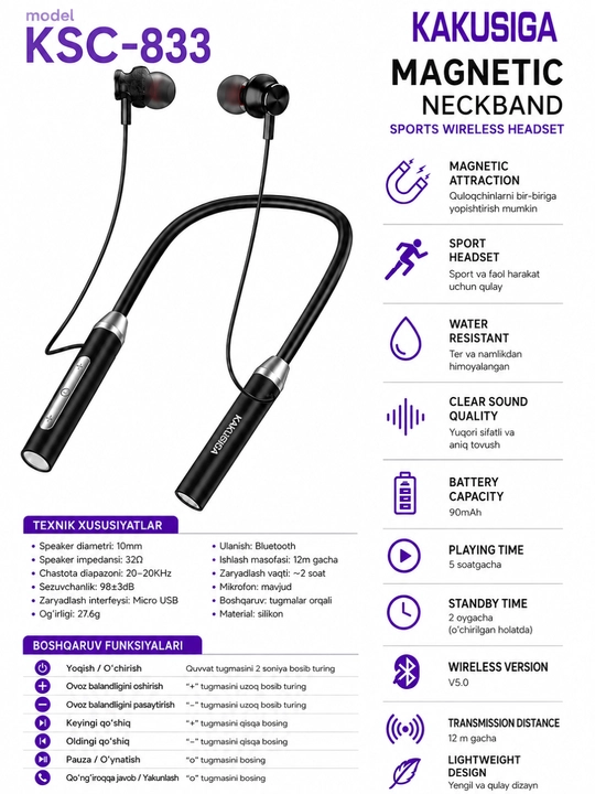 KAKUSIGA yuqori sifatli simsiz Bluetooth quloqchinlar